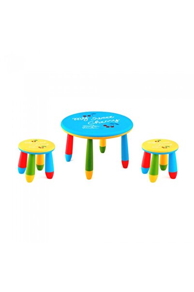 Raki Set mobila copii masa rotunda SLANTE 70 cm culoare albastra cu 2 scaune ...