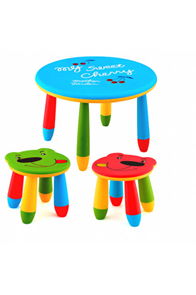 Raki Set mobila copii masa rotunda SLANTE 70 cm culoare albastra cu 2 scaune ...