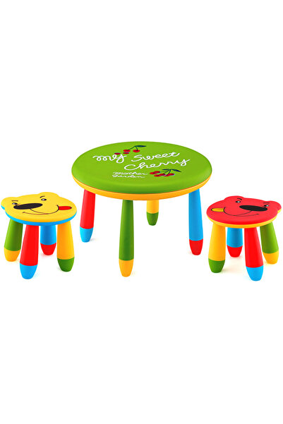 Raki Σετ παιδικών επίπλων στρογγυλό τραπέζι SLANTE 70 cm πράσινο χρώμα με 2 κ...