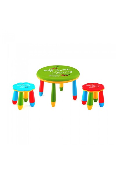 Raki Set mobila copii masa rotunda SLANTE 70 cm culoare verde cu 2 scaune FLO...
