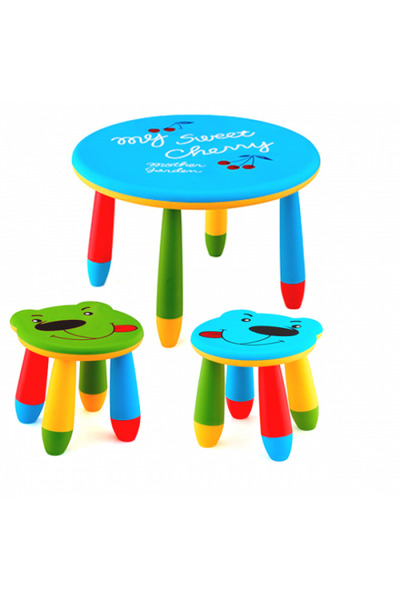 Raki Set mobila copii masa rotunda SLANTE 70 cm culoare albastra cu 2 scaune ...