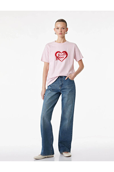 Koton Γυναικείο T-Shirt Heart με τύπωμα Pink 6SAK50091EK