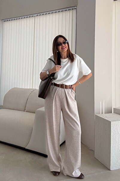 ELVAN TOLON Beige Belt Pack Mode Trousers