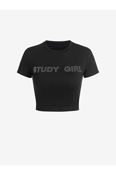 Gofeel Μαύρο μπλουζάκι Harajuku Y2K Moody Girl με γράμματα Κοντό