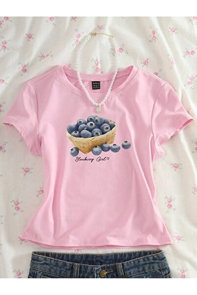 Gofeel Μπλουζάκι Harajuku Y2K Blueberry με τύπωμα Pink Κοντό