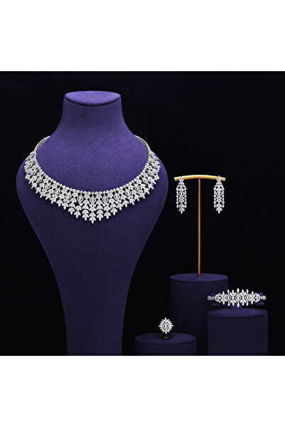JEWELRY 4pcs Bridal Zirconia Full Sets for Women Party Luxury CZ Crystal Wedd...