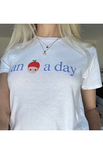 Gofeel Harajuku Y2K A Day Written White Skraćeni kroj majica