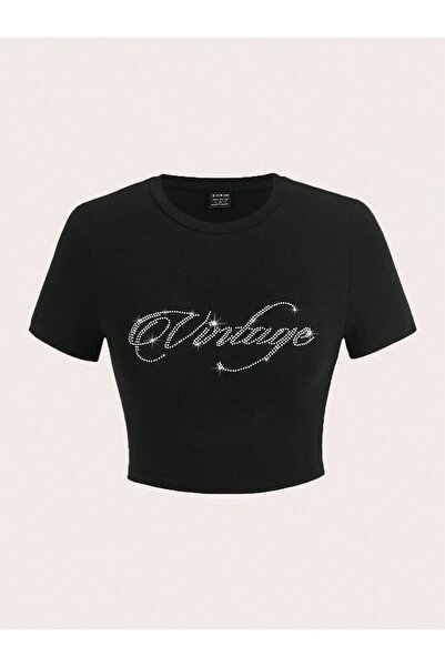 Gofeel Μπλουζάκι Harajuku Y2K Vintage με γραπτό σχέδιο σε μαύρο χρώμα Κοντό