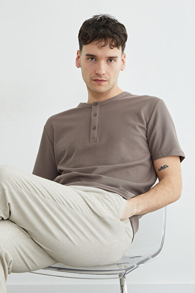 Fulla Moda Μπλουζάκι με κουμπιά από ύφασμα κηρήθρας και λαιμόκοψη ποδηλάτου