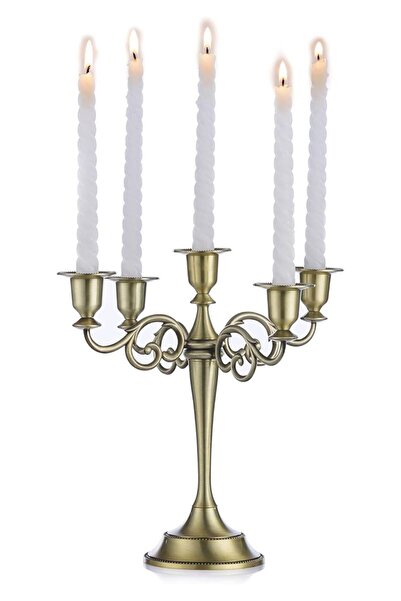 moontime alaçatı 5 Gözlü Metal Retro Şık Düğün ve Restoran Mumluk Dekorasyonu