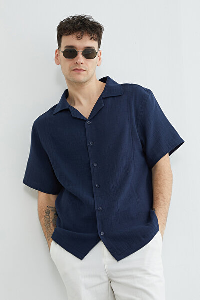 Fulla Moda Basic Müslin Kumaş Kısa Kol Gömlek