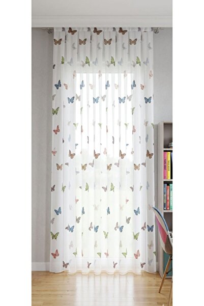 NOBLE New Season Butterfly Pattern Children's Room t Sheer Curtain İ