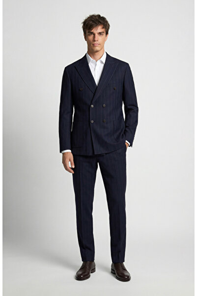 Network Lacivert Çizgili Yün Takım Elbise
