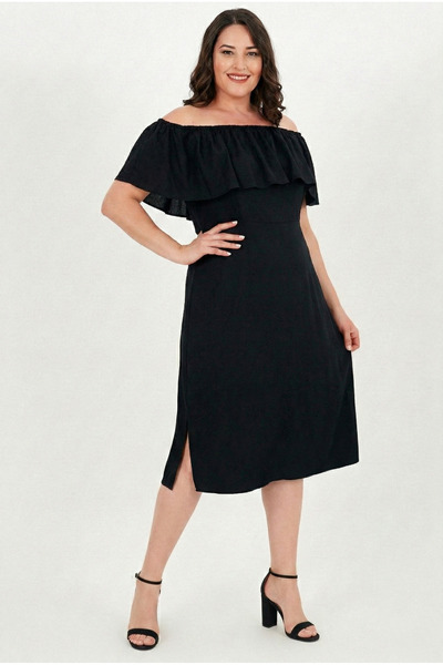 Curvy Trend Φόρεμα μεγάλου μεγέθους Madonna Collar άνοιγμα Βισκόζη