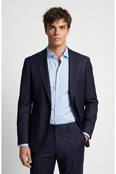 Network Lacivert Çizgili Yün Karışımlı Takım Elbise