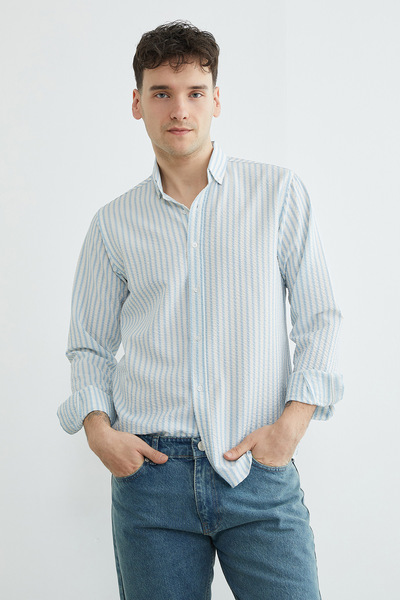 Fulla Moda Ριγέ Seersucker πουκάμισο