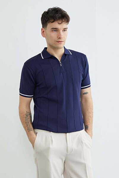 Fulla Moda Polo majica sa patentnim zatvaračem Prugasto od pletiva