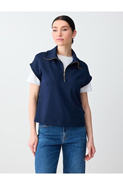 Jimmy Key Lacivert Fermuarlı Balıkçı Yaka Kolsuz Örme Sweatshirt