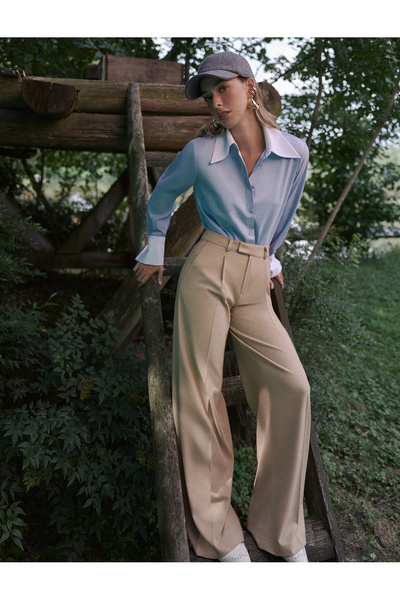 Koton Γυναικείο υφαντό παντελόνι 5wak40132pw 100 Camel Tuyu