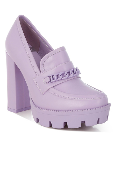 london Rag Women's Chunky Chain Link Heeled Loafers in Lilac