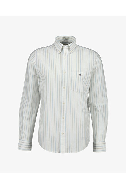 Gant Erkek Beyaz Regular Fit Çizgili Logolu Gömlek