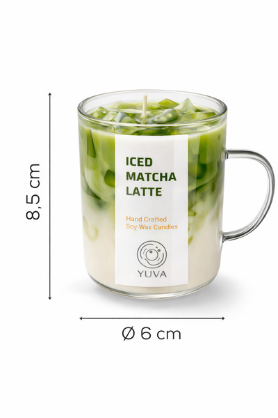 Yuva Concept Iced Matcha Coffee Latte El Yapımı Soya Wax Bardak Mum, Cam Kupa...