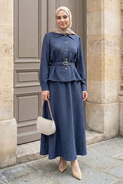 InStyle Belt Piece Indigo Set with Buttoned Front Skirt