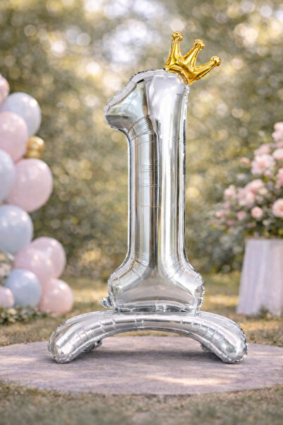 Baloncu Dede بالون فويل فضي على شكل تاج بعمر سنة واحدة، مقاس 78 سم، لتزيين حف...
