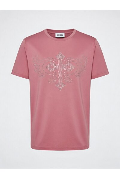 Gofeel Unisex Oversized Pink Tribal Pattern Shiny Stone T-Shirt