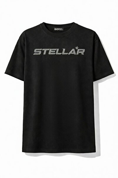 Gofeel Unisex Oversize kroj crni zvezdani sjaj Sa kamenčićima T-shirt