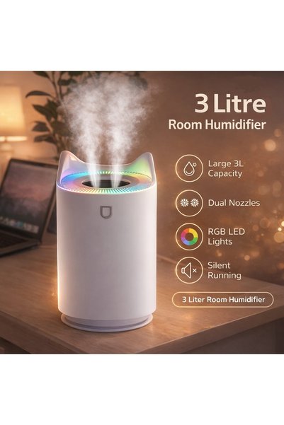 Tastech 3 Litre Oda Hava Nemlendirici Çift Nozul Humidifier Rgb Led Işıklı Buhar Makinesi