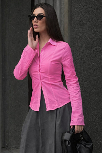 Madmext Pembe Vücuda Oturan Slim Fit Kadın Gömlek MG2659