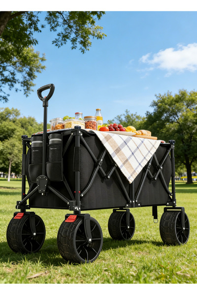 Yoawllty 260L Foldable Heavy Duty Wagon, 440lbs Load, Adjustable Handle, Cup ...