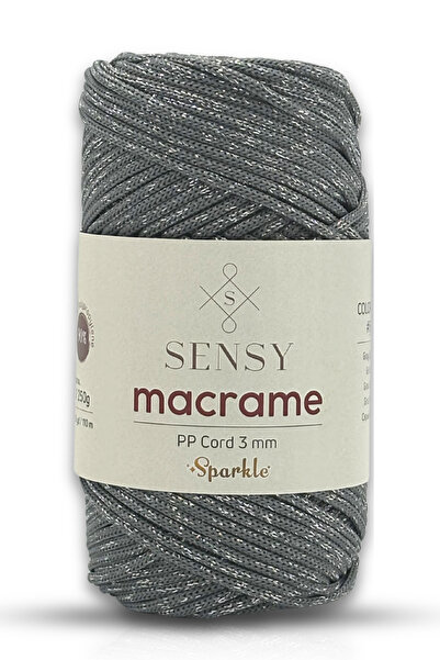 SENSY 3 mm Glittery Polyester Macramé Thread Gray 250 Gr Supla Thread and Thr...