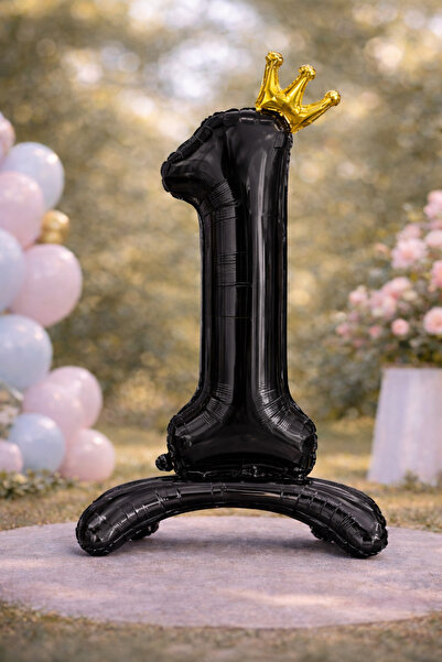 Baloncu Dede بالون على شكل رقم أسود بعمر سنة واحدة مع تاج، 78 سم، زينة لحفلات...