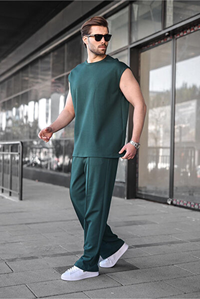 Madmext Nefti Green Sleeveless Men's T-Shirt Tracksuit Set E7354