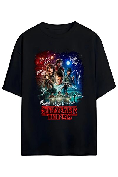 Gofeel Μπλουζάκι Unisex oversized Μαύρο με λεπτομέρεια αφίσας Stranger Things