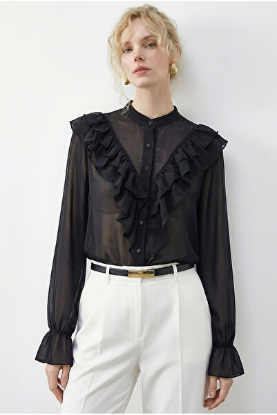 Bianco Lucci Women's Volan Detailed Sheer Chiffon Shirt 0945 60283964