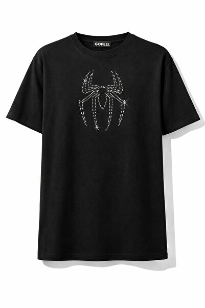 Gofeel تي شيرت للجنسين مقاس كبير بطبعة عنكبوت لامع مرصّع بالأحجار
