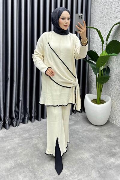 Kalemen Moda طقم تريكو بتفاصيل شال نيل 1206 تشاست