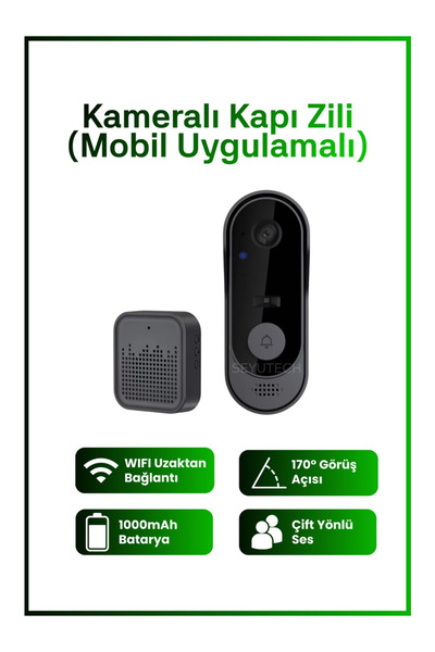 Bagajon Harvox Wi-Fi Kameralı Kapı Zili – 1080p Akıllı Kablosuz Görüntülü Güv...