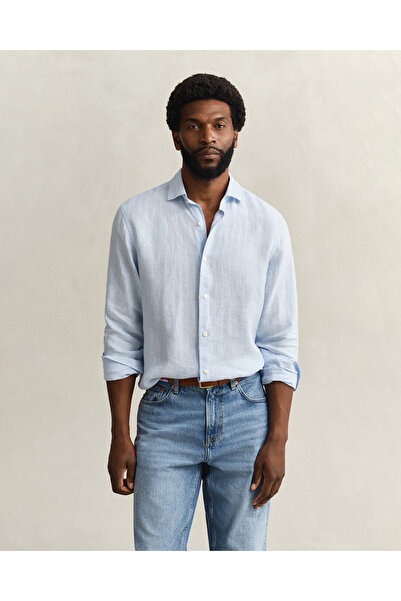 Gant Erkek Mavi Regular Fit Çizgili Gömlek
