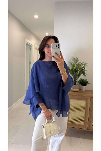 BİRCANÇİL Chessa Navy Blue Flying Cape Blouse