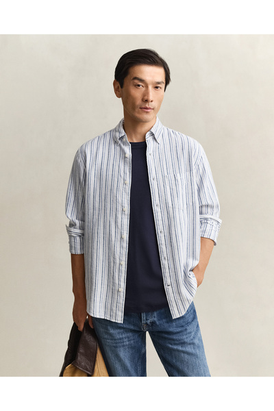 Gant Erkek Mavi Regular Fit Çizgili Gömlek
