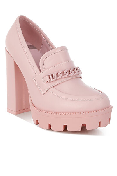 london Rag Women's Chunky Chain Link Heeled Loafers in Pink