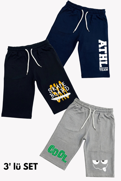 FYK COLLECTİON Σετ 3 τεμαχίων αγορίστικα σορτς Capri με διαφορετικά σχέδια κα...