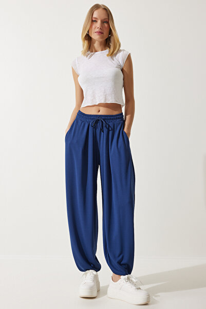 Lovelyİstanbul Pleated Comfortable Modal Shalwar Trousers Lmc0093 Dark Blue