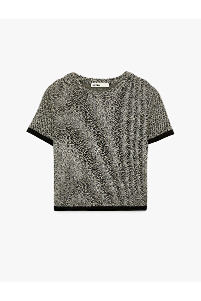 Koton Metallic Yarn Detailed Shimmering Short Sleeve Crew Neck D Textured T-S...