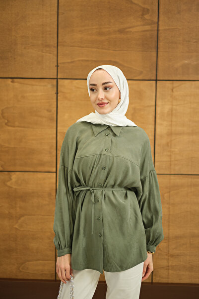 LOCCO Cămașă jacquard cu model fuzzy pentru femei, verde