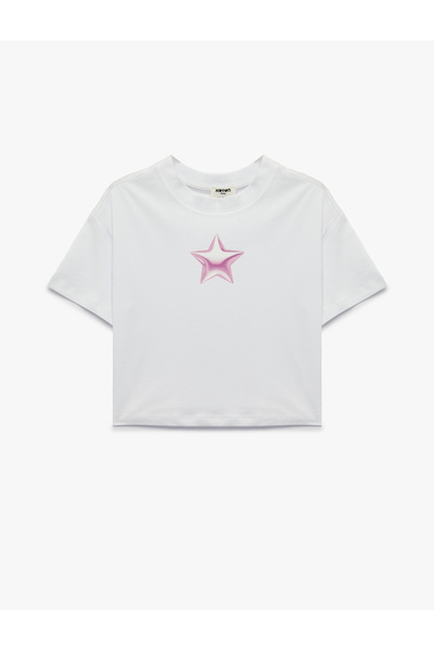 Koton Cotton Lu Crew Neck Short Sleeve Star Printed T-Shirt
